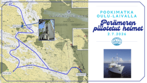 Karttakuva vuodelta 1940 Oulun edustalta ja kuva Oulu-laivasta.