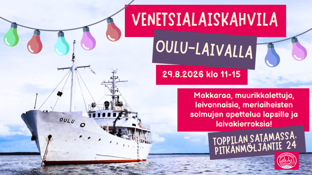 Oulu-laiva merellä, venetsialaistunnelmaa. Mainoskuva.